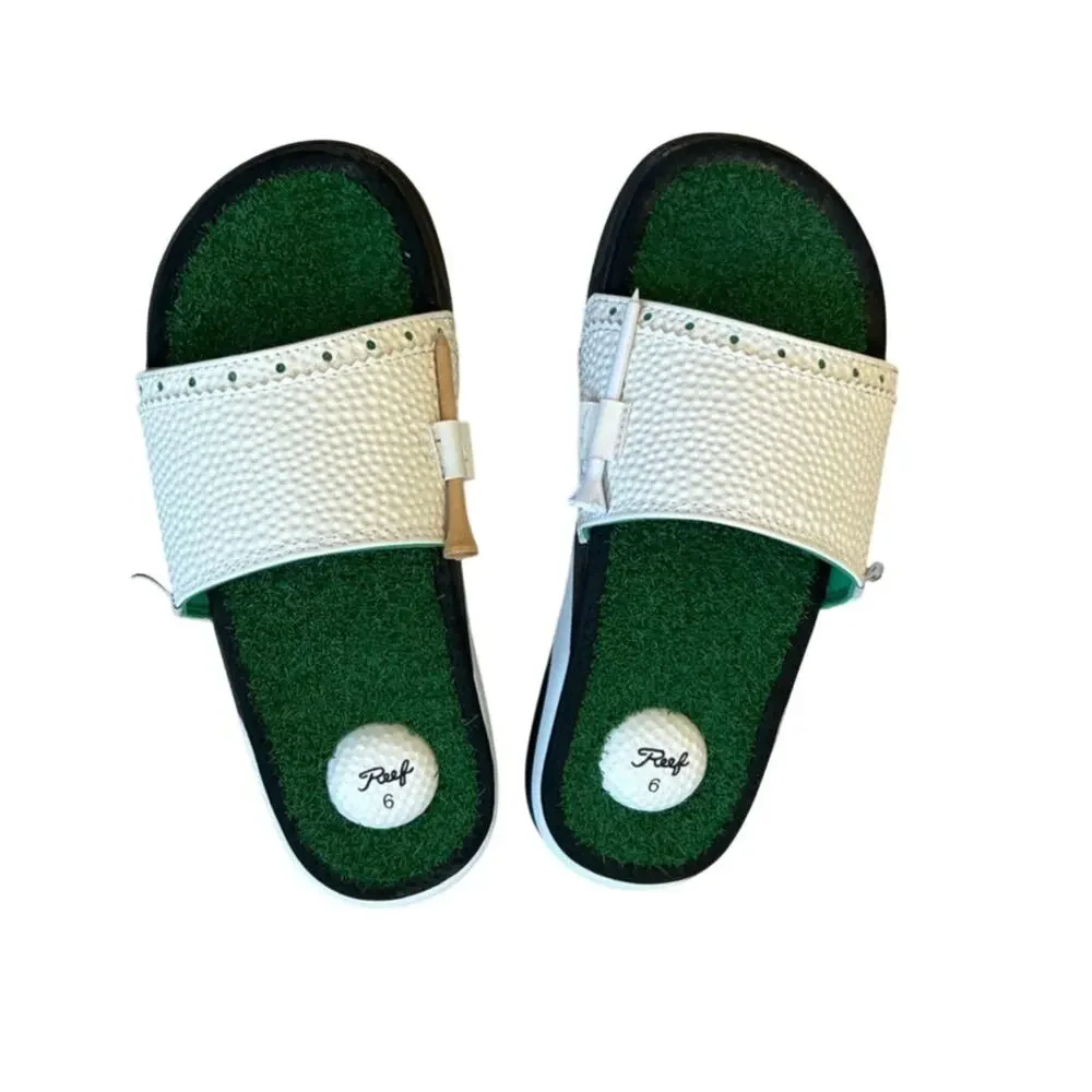 REEF Men's Mulligan Slide Sandals Size 6 Women's Size 7 Golf Humor EUC